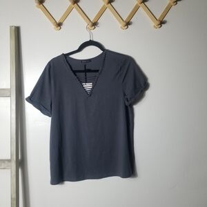 NWT VERY J WOMEN'S BLUE GRAY V NECK BLOUSE SIZE MEDIUM